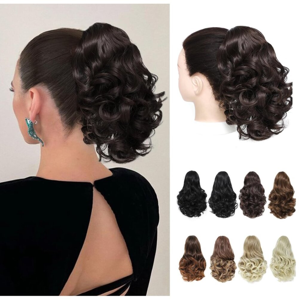 Brown Ponytail Claw Clip Extension | Curly 8" Brunette Ponytail Hairpiece‎